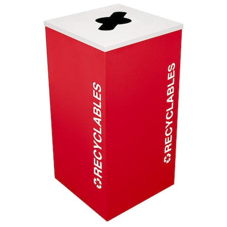 Ex-Cell Kaiser 24-Gal. Square Receptacle - Recyclables Decal, Red RC-KDSQ-R RBX